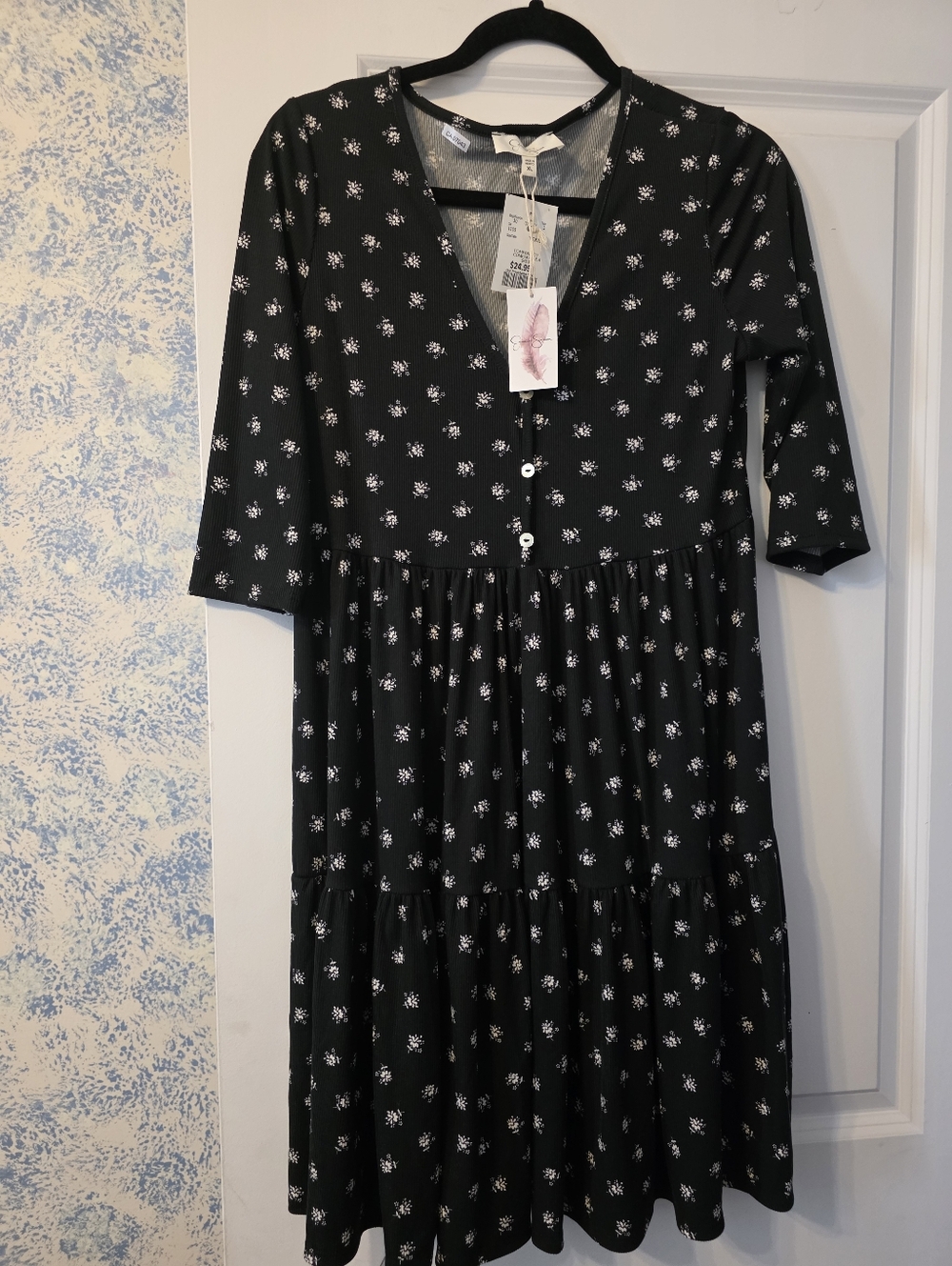 Jessica Simpson Black Floral Button-Front Midi Dress